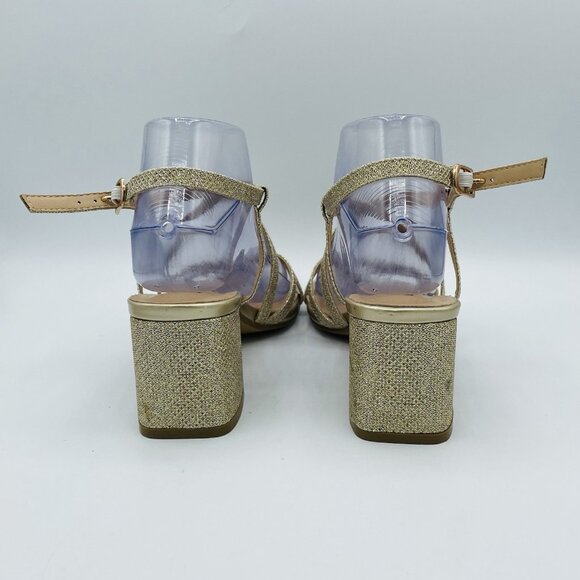D!D!FU Shoes Womens Size 7 Gold Glitter Ankle Strap Block High Heels Sandals - Picture 7 of 11